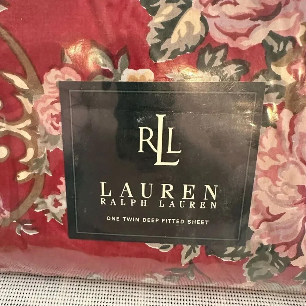 Lauren Ralph Lauren Marseilles Floral Red Deep Fitted‎ Sheet Twin Vntge New